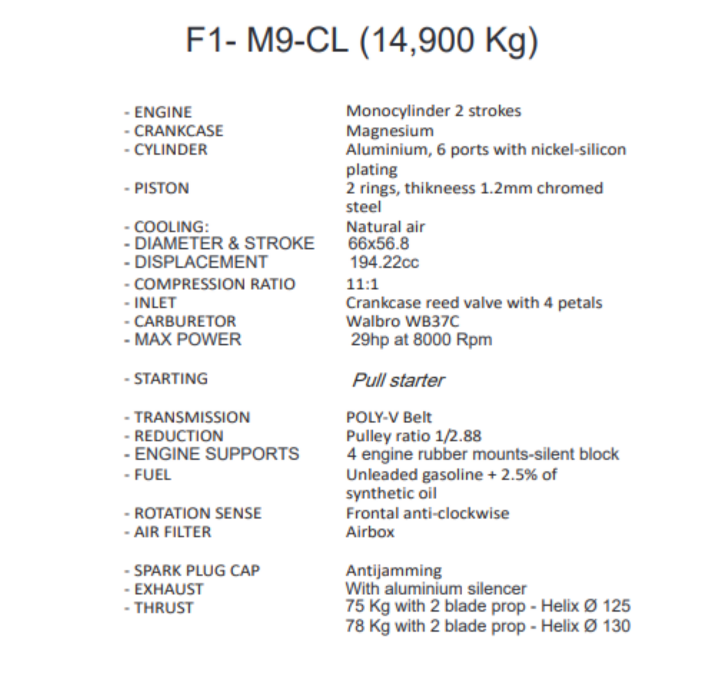 Minari F1 200 Direct Drive - Paramotor Engine 14.9kg