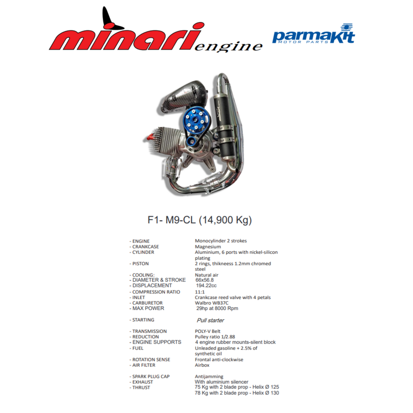 Minari F1 200 Direct Drive - Paramotor Engine 14.9kg