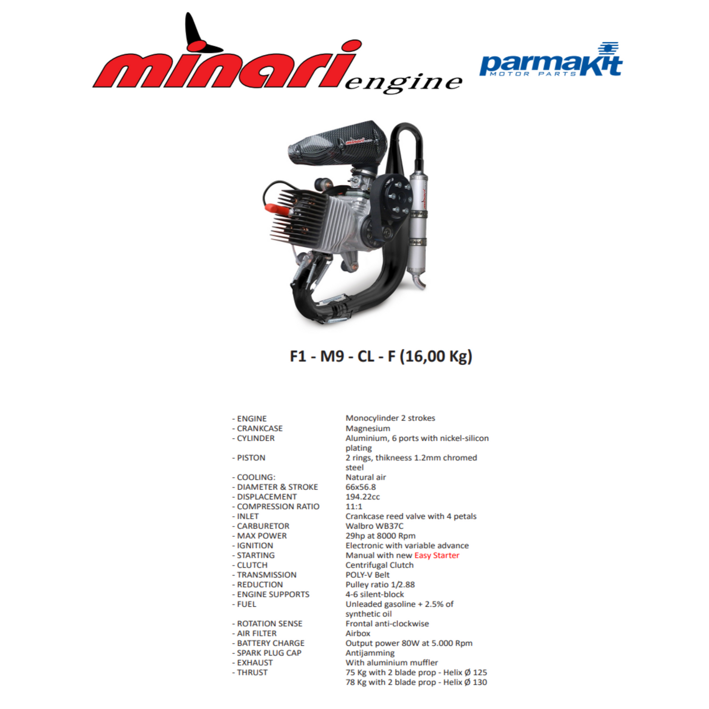 Minari F1 200 PRO Clutched - Paramotor Engine 16kg