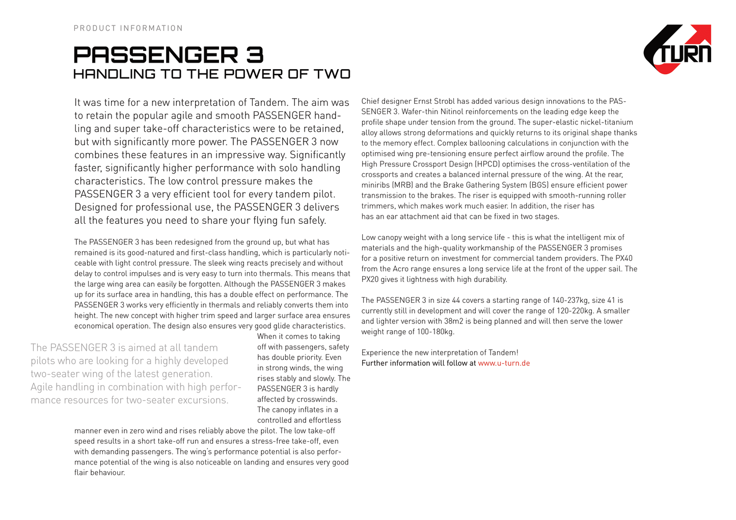 U-Turn Passenger3 (EN-B Tandem Glider)
