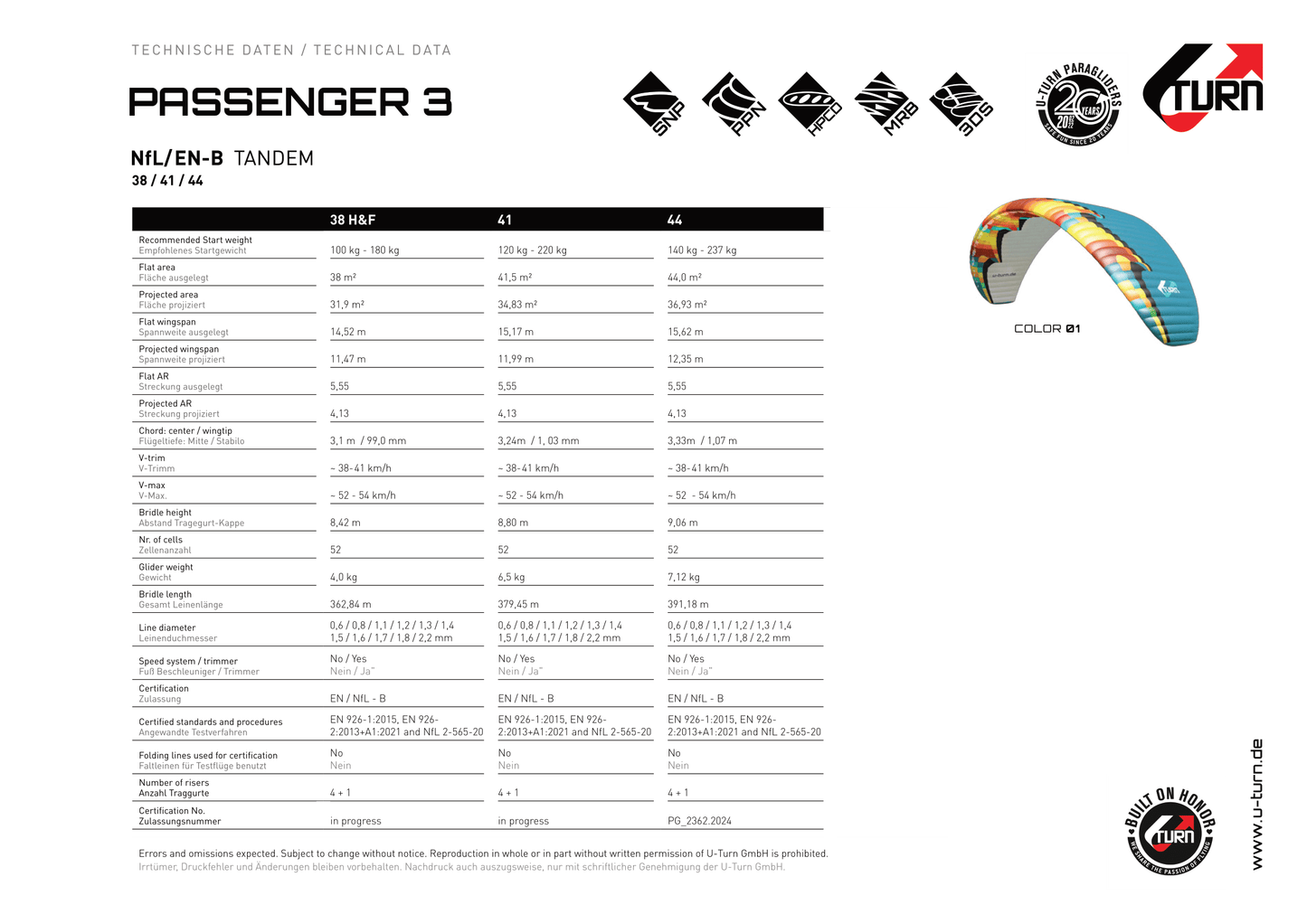 U-Turn Passenger3 (EN-B Tandem Glider)